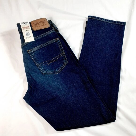Levi Strauss Signature Jeans Mens W28 L30 Athletic Fit Dark Wash Denim - Picture 1 of 14